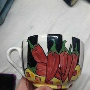 hand-painted ceramic mug from the "Hot & Spicy Peppers" collection by Cardinal,
